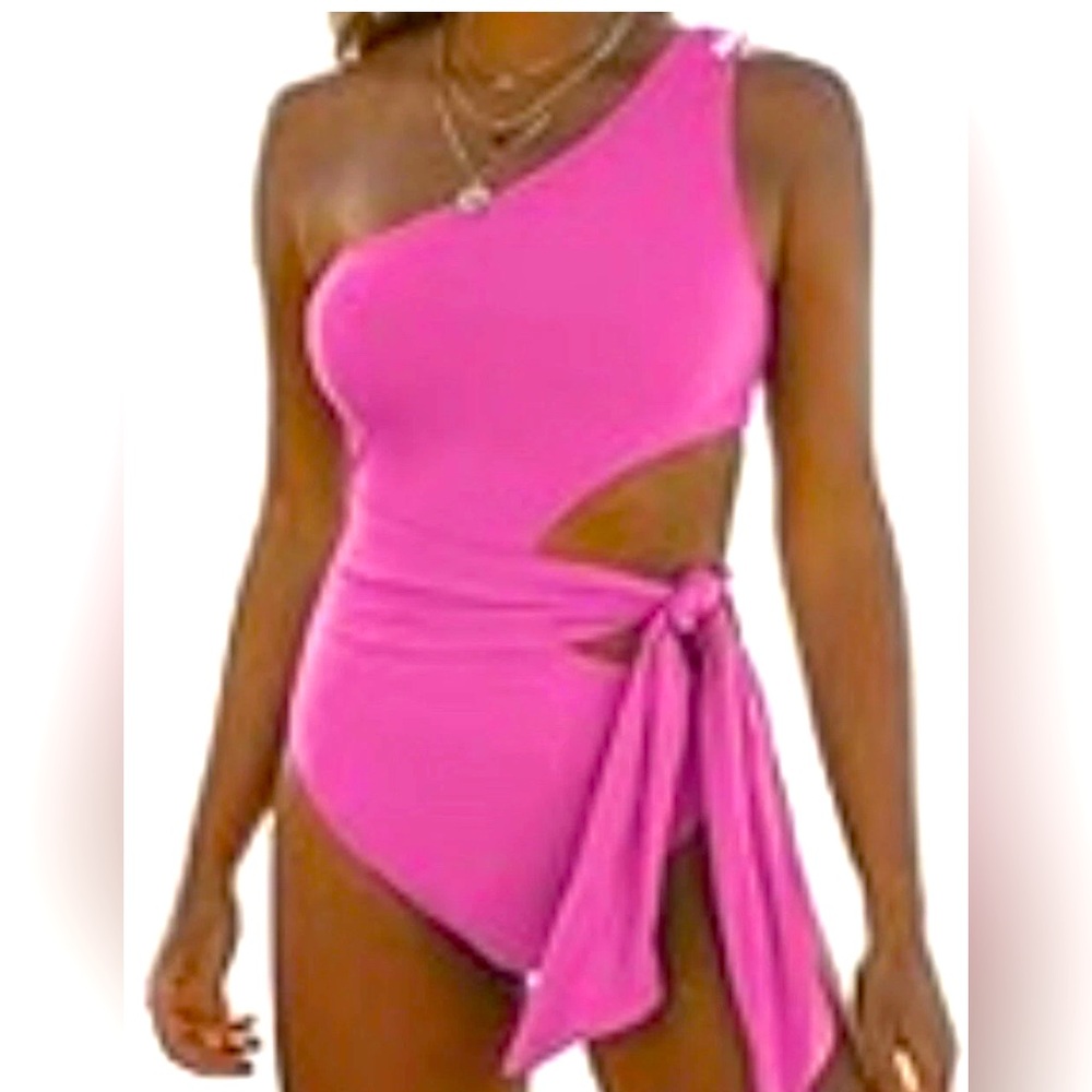 NWT Pink LILLUSORY Asymmetrical Monokini Tummy Control Tie Side One Piece Sz XL